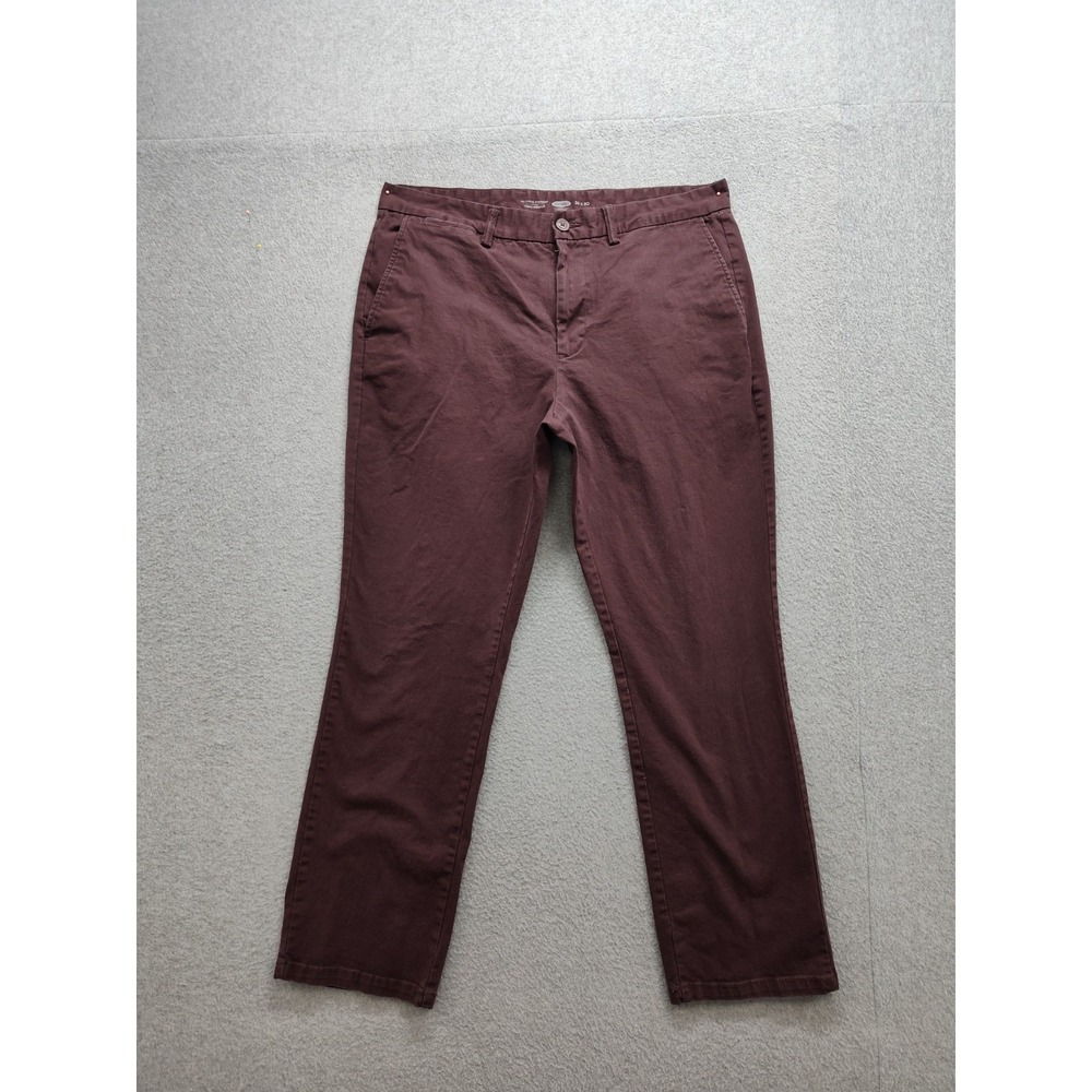 Old Navy Men Pant 36X30 Burgundy Straight Leg Chino Stretch Slash Pockets Casual